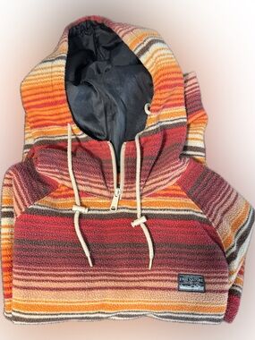 Free Nature Striped Fleece Hoodie Pullover 1/4 Zip Warm Cozy. Size S